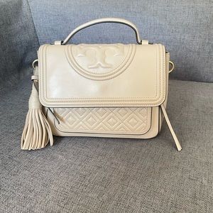 Tory Burch Fleming Satchel Light Taupe Leather Bag